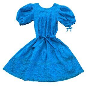 Vintage Dell Original Aqua Blue Puff Sleeve Dress Large Womens 100% Cotton